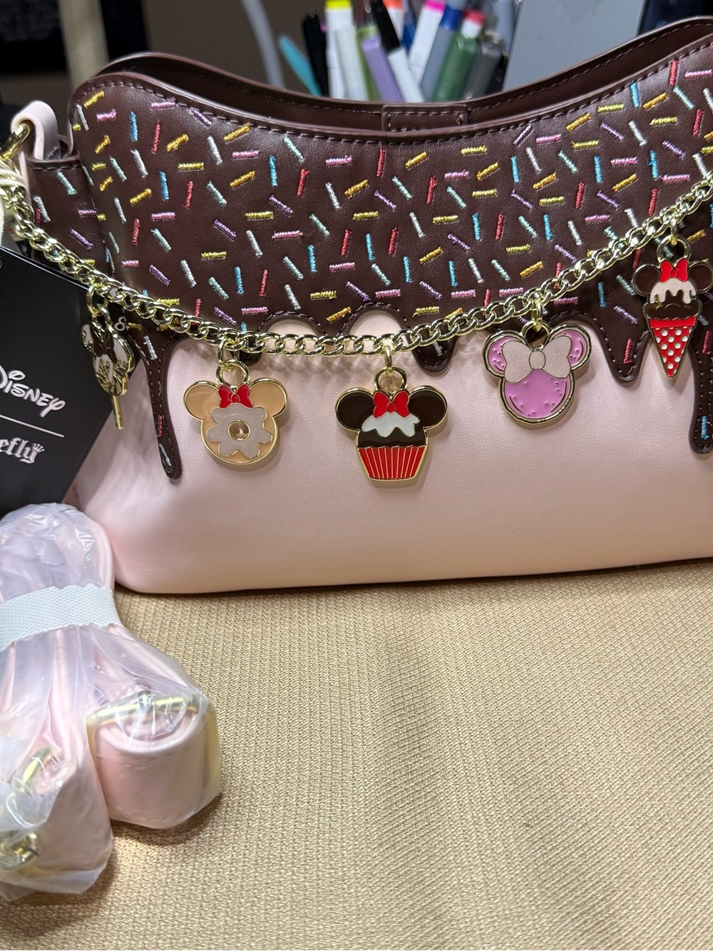 Loungefly Pink & Brown Minnie Sprinkle Charm Crossbody NWT